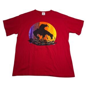 Vintage Tobasco Mens Graphic T-Shirt XL Red Indian Horse Sunset